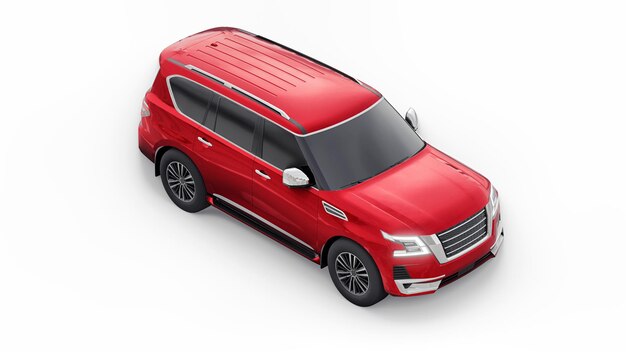 Voiture SUV familiale Premium rouge isolée sur fond blanc. rendu 3d.