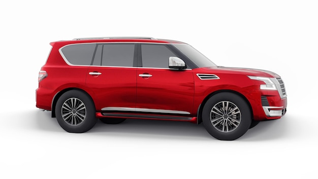 Voiture SUV familiale Premium rouge isolée sur fond blanc rendu 3d