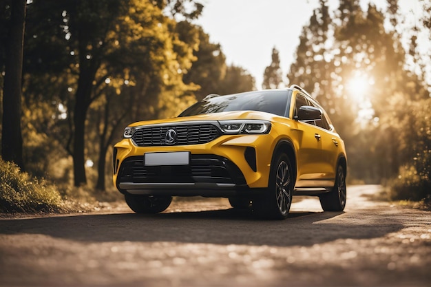 Une voiture SUV jaune isolée sur fond blanc