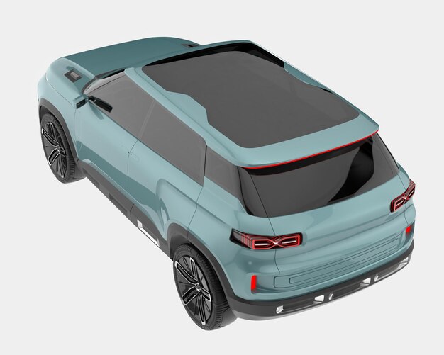 Voiture SUV réaliste isolée sur fond illustration de rendu 3d