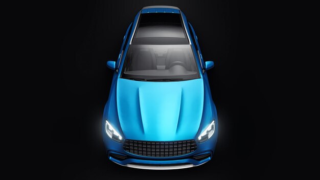 Une voiture SUV sportive ultra-rapide chère pour une conduite passionnante en ville sur l'autoroute et sur la piste de course Modèle 3D d'une voiture bleue sur fond noir isolé rendu 3d