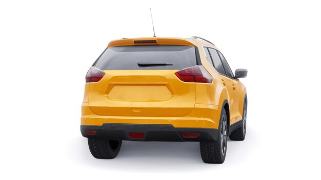 Voiture SUV urbaine familiale de taille moyenne jaune sur fond blanc illustration 3D