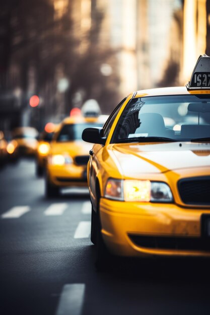 voiture de taxi jaune dans la circulation sur une rue de la ville mouvement lent IA générative