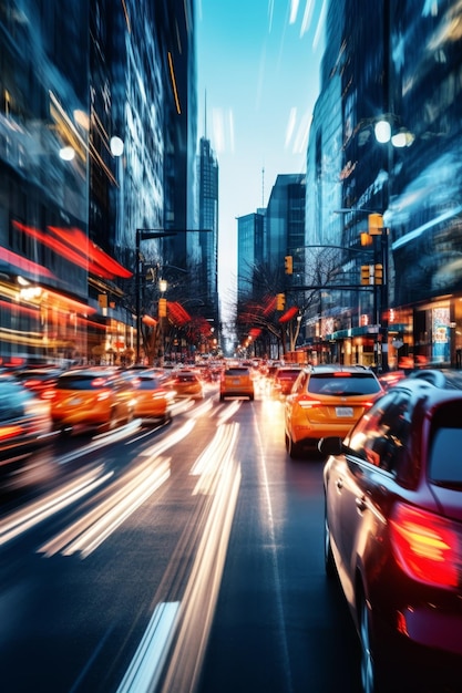 voiture de taxi jaune dans la circulation sur une rue de la ville mouvement lent IA générative