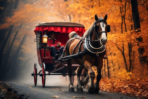 Photo une voiture tirée par des chevaux voyage à travers un pays pittoresque