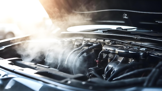 Une voiture avec de la vapeur sortant du capot