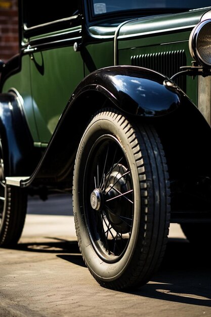 Photo une voiture verte avec un pneu noir qui a une jante noire