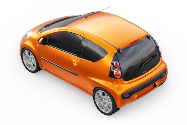 Voiture de ville ultra compacte métallique orange pour les rues exiguës des villes historiques avec une faible consommation de carburant rendu 3d