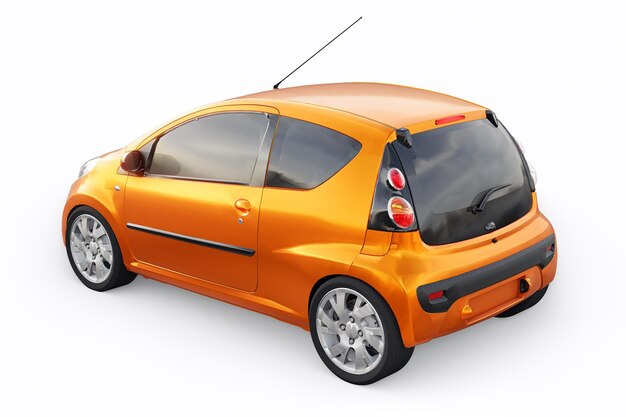 Voiture de ville ultra compacte métallique orange pour les rues exiguës des villes historiques avec une faible consommation de carburant rendu 3d