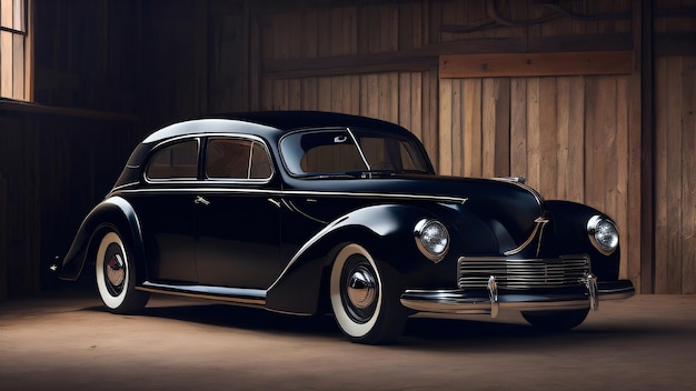 Photo une voiture vintage noire dans un garage avec le mot ford sur le devant.