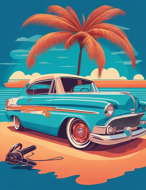 voiture vintage sur la plage de style rétro