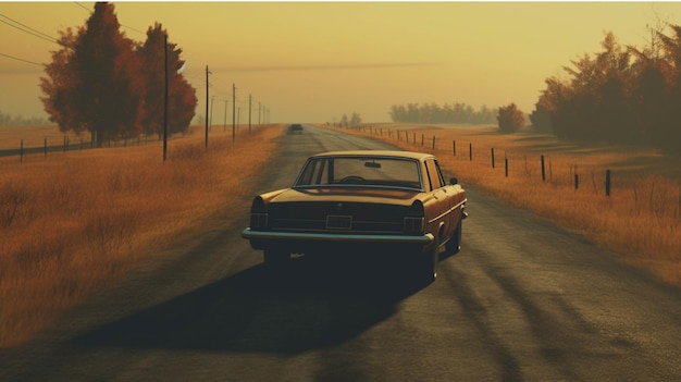 Photo voiture vintage sur la route dans les montagnes rendu 3d