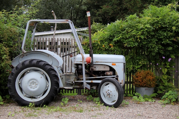 Une voiture vintage sur le terrain.