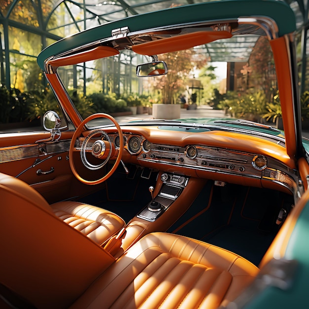 Photo une voiture vintage avec un toit ouvert et des sièges en cuir photographie photoréaliste cinématographique colorée