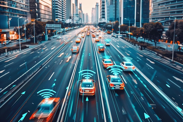 Photo les voitures autonomes navigent dans les rues animées des villes
