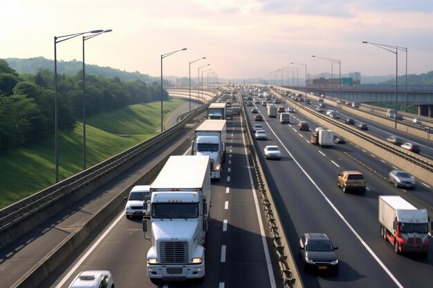 Photo voitures et camions voyageant sur une autoroute