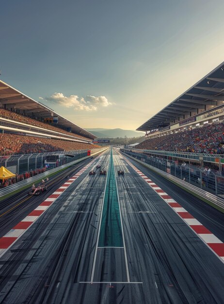 Des voitures de Formule 1 courent sur une piste avec des spectateurs dans les tribunes.