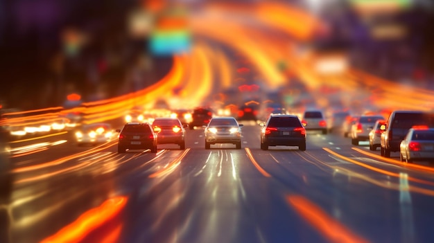 Photo voitures roulant sur une autoroute avec les feux allumés