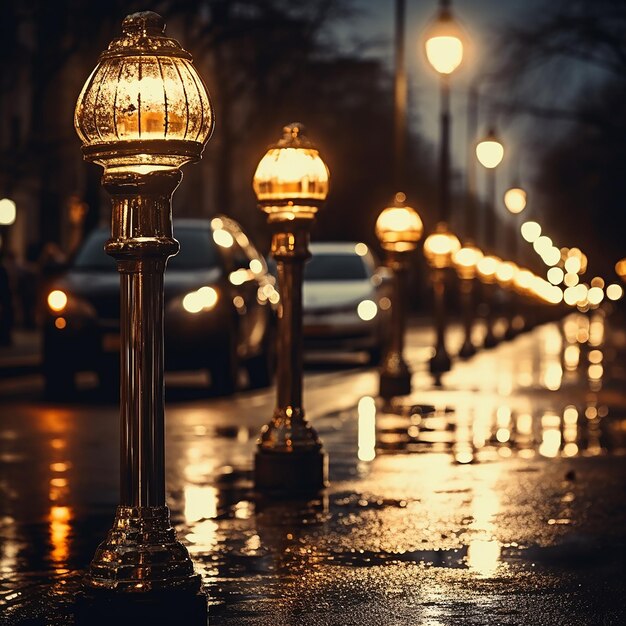 Photo des voitures sur la route à côté des lampadaires