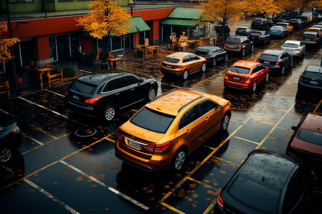 Voitures sous la pluie un jour de pluie Parking sous la pluie