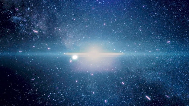 Vol fou et rapide dans l'hyperespace de l'espace parmi les nébuleuses et les étoiles bleues et le fond cosmique noir