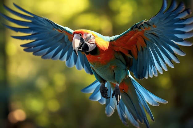 Le vol gracieux du magnifique macaw Ara arakanga