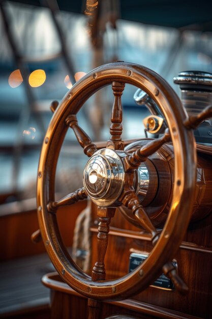 Le volant d'un bateau sur une étendue d'eau