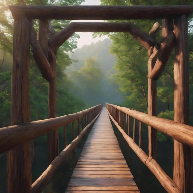 Volant le long du pont de bois sans fin