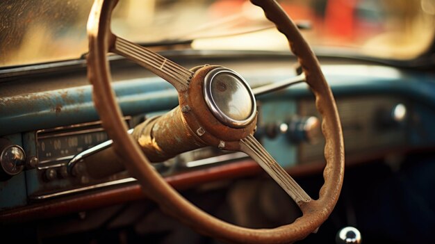 Photo un volant et un tableau de bord d'une vieille voiture