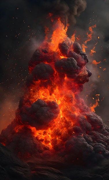 un volcan entre en éruption avec de la fumée et du feu IA générative