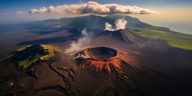 Photo volcan en éruption chaîne de montagnes volcaniques cheminée volcanique active