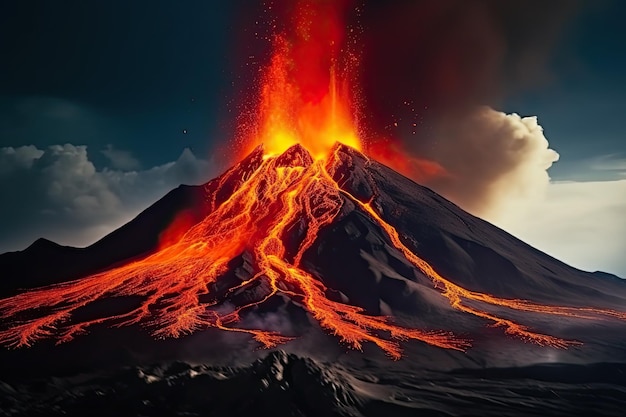 volcan en éruption