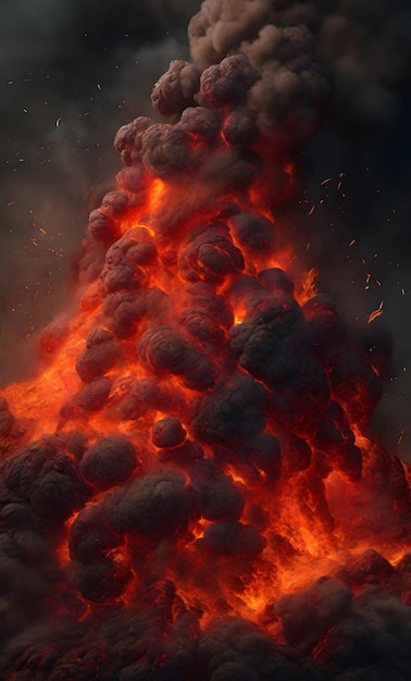 Un volcan est en éruption avec de la fumée et du feu.