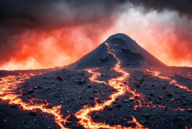 Le volcan est en éruption de lave