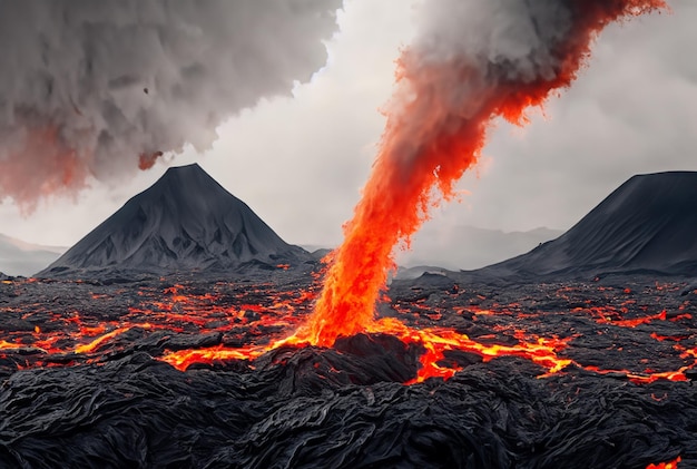 Le volcan fait éruption de lave.