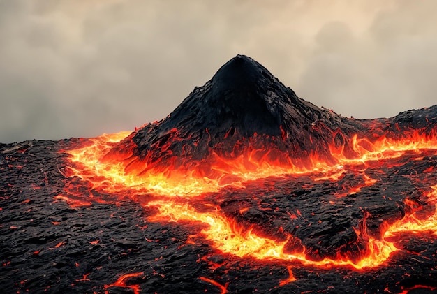 Le volcan fait éruption de lave.