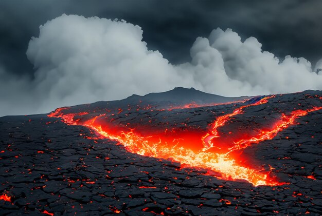 Le volcan fait éruption de lave.