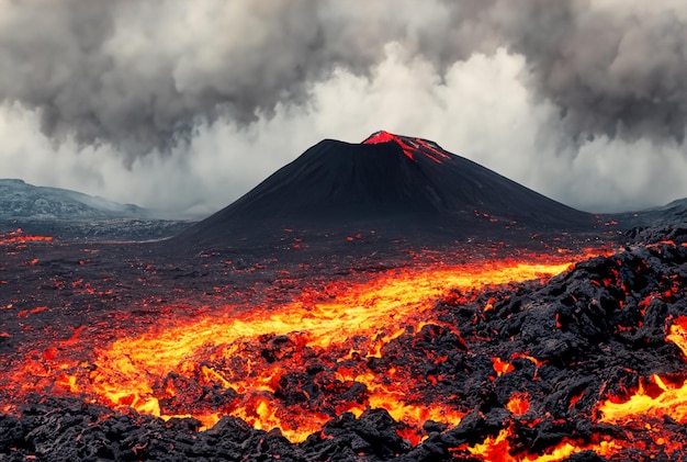 Le volcan fait éruption de lave.
