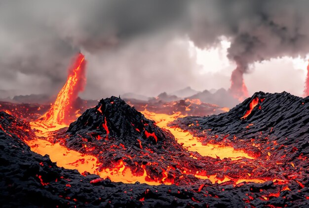 Le volcan fait éruption de lave.