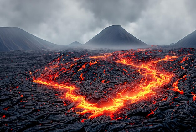 Le volcan fait éruption de lave.