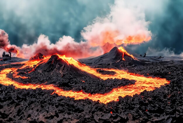 Photo le volcan fait éruption de lave.