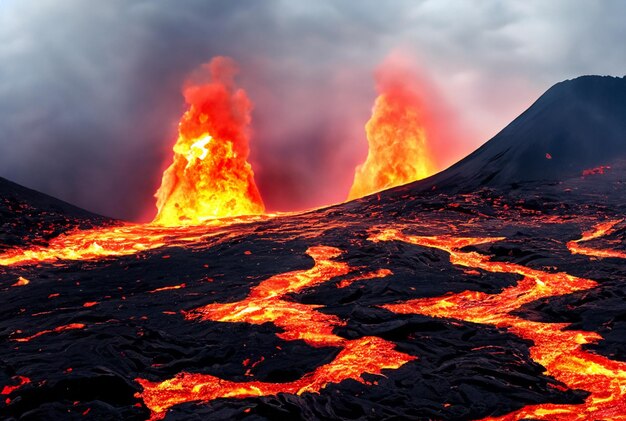 Le volcan fait éruption de lave.