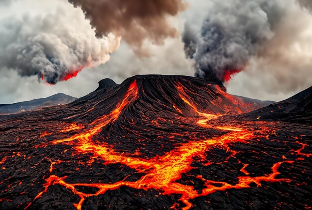 Le volcan fait éruption de lave.