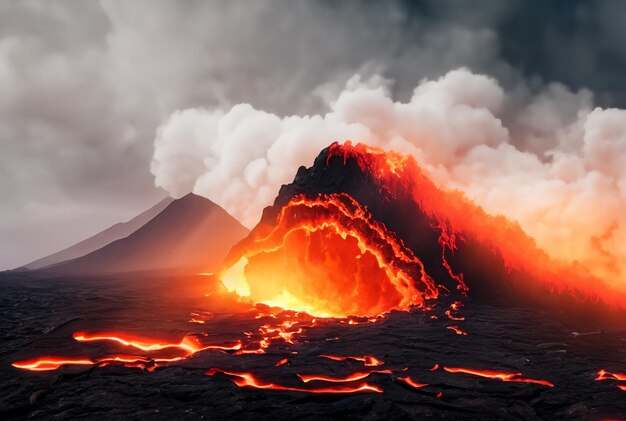 Le volcan fait éruption de lave.