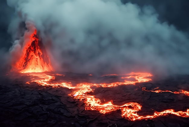 Le volcan fait éruption de lave.