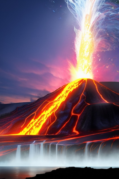 Photo volcan lave magma doré flux nature paysage fond d'écran élément d'illustration