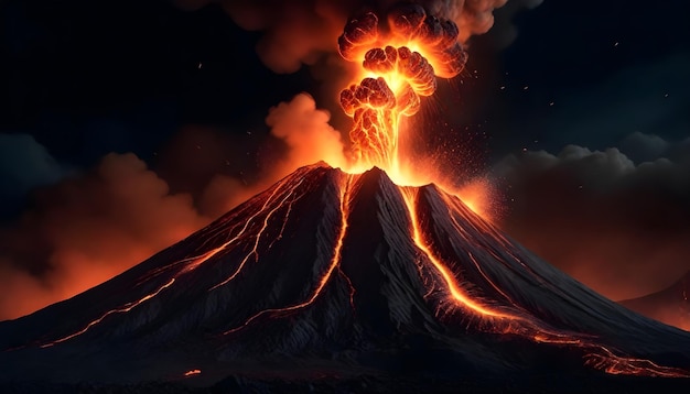 Photo un volcan avec une personne dessus