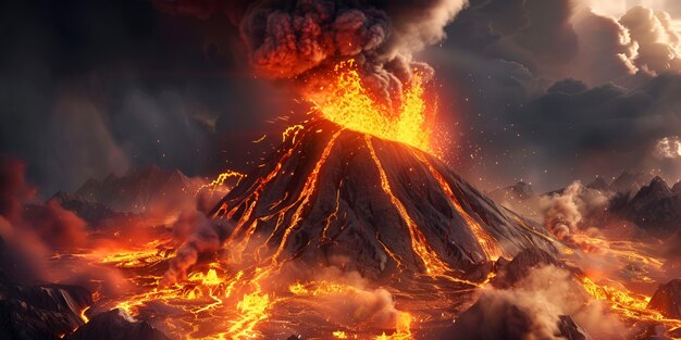 Photo un volcan avec un volcan en arrière-plan