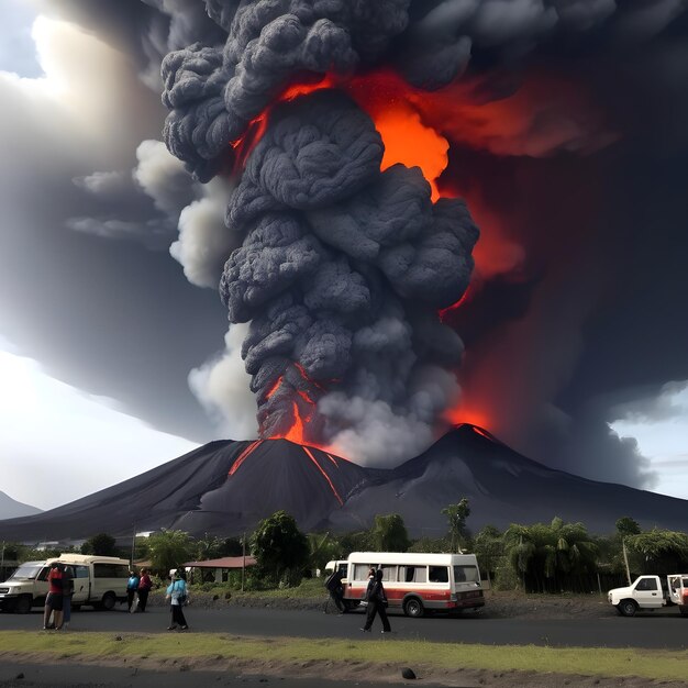 Photo un volcan avec un volcan en arrière-plan