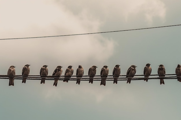 Une volée d'oiseaux perchés sur un fil